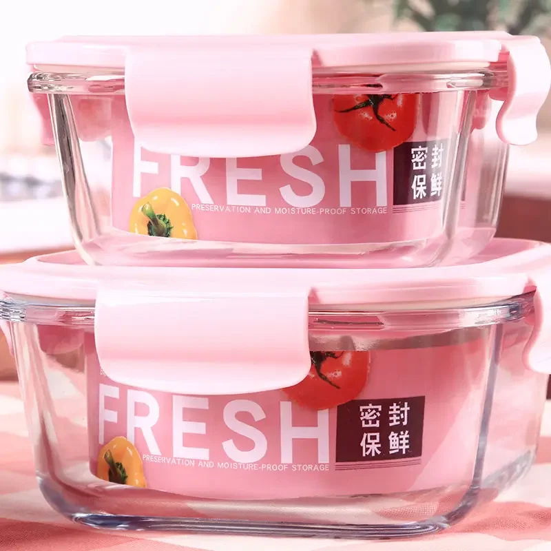 Glass Crisper 3pcs Lunch Box with Lid Bento Box Refrigerator Glass Bowl Preservation Bowl Food Container Bento Box Bento Lunch