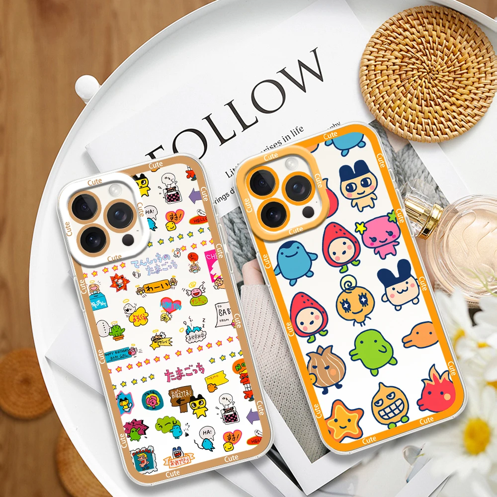 Cute cartoon art T-Tamagotchi For Samsung S20 S21 S22 S23 S24 Fe Plus Ultra Shockproof Phone Case Transparent Border Shell