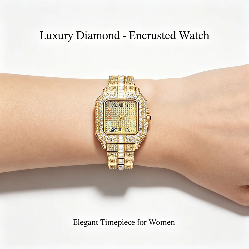 Luxury Diamond Men Women Watches Gold Watch Ladies Wrist Watch Luxury Rhinestone Unisex Bracelet Watches Female Clock 2026 New