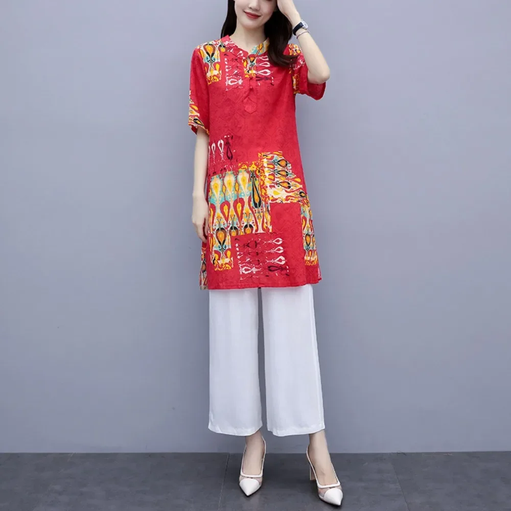 Fashion Clothes Casual Vintage Cotton Linen Ethnic Style Streetwear Women Clothing Pant Sets Two Piece Sets Womens Outifits