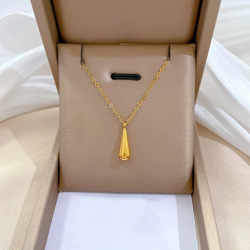 

18K Gold Plated Drop Pendant Necklace for Women Full Zircon Titanium Steel Gold Color Fashion Jewelry Accessories