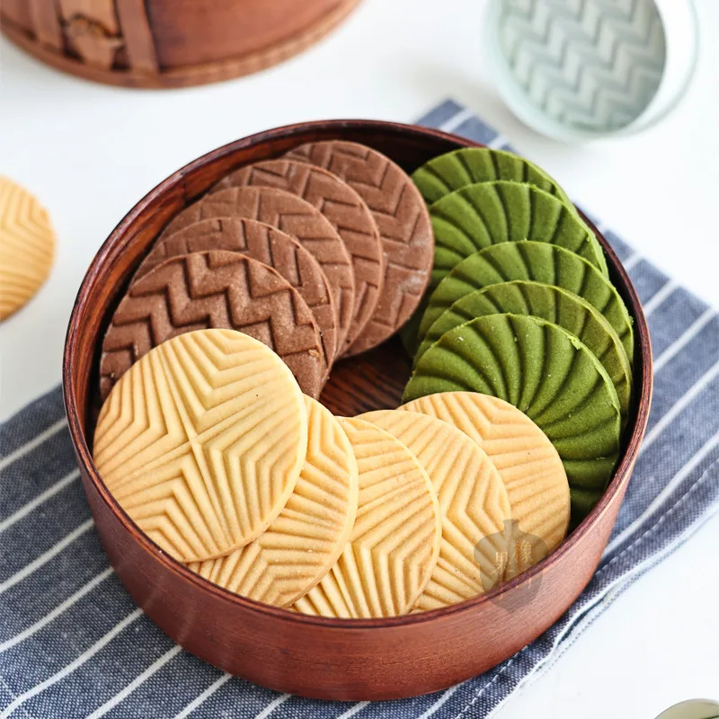 3Pcs Round Vintage Cookie Moulds Wave Pattern DIY Biscuit Chocolate Plunger Cake Dessert Cutter Stamp Kitchen Baking Tools