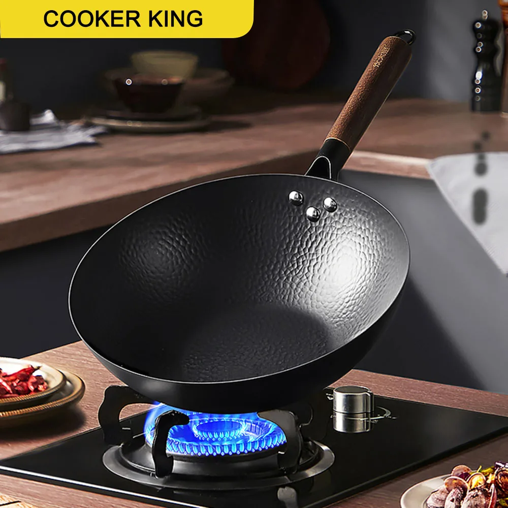 

COOKER KING Iron Pot Old-Fashioned Uncoated Frying Pan Household Non Stick Wok Gas Induction Cooker Universal Kitchen Cookware