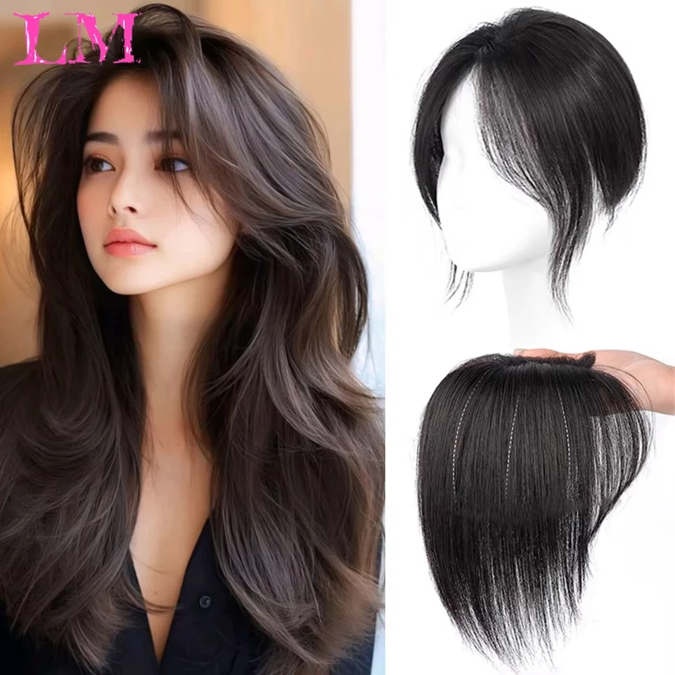 LM Synthetic 3D Bangs Hair Toppers Clips In Hair Lace Base Topper Hairpieces for Women Hair Extensions Straight