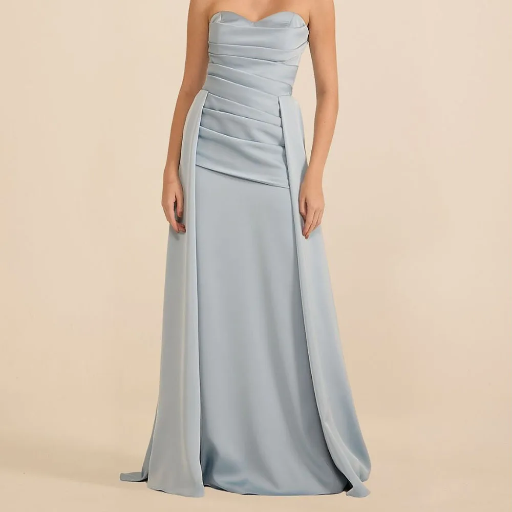 

Customized A-Line Prom Dresses Floor-Length Strapless Sleeveless Evening Gown Fashion Pleat Simple Draped Backless Party Gown