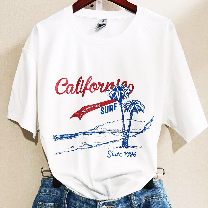 

sunfiz YF California T Shirt Coconut Tree Surf 86 Cotton T-Shirt Plus Size Awesome Summer Mens Short Sleeve Casual Tee Shirt