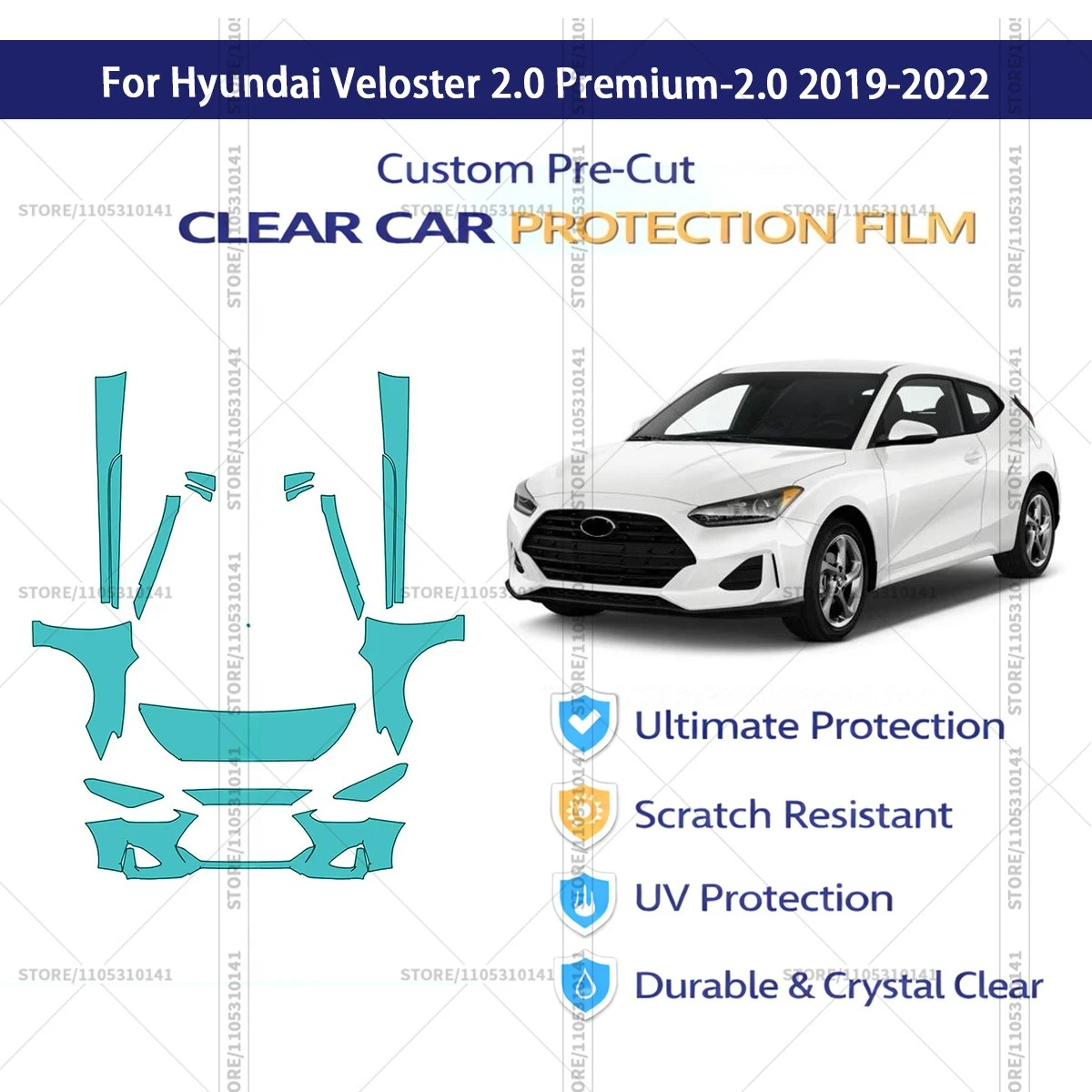 

Предварительно нарезанная прозрачная защитная пленка PPF для автомобилей Hyundai Veloster 2.0 Premium 2019-2022