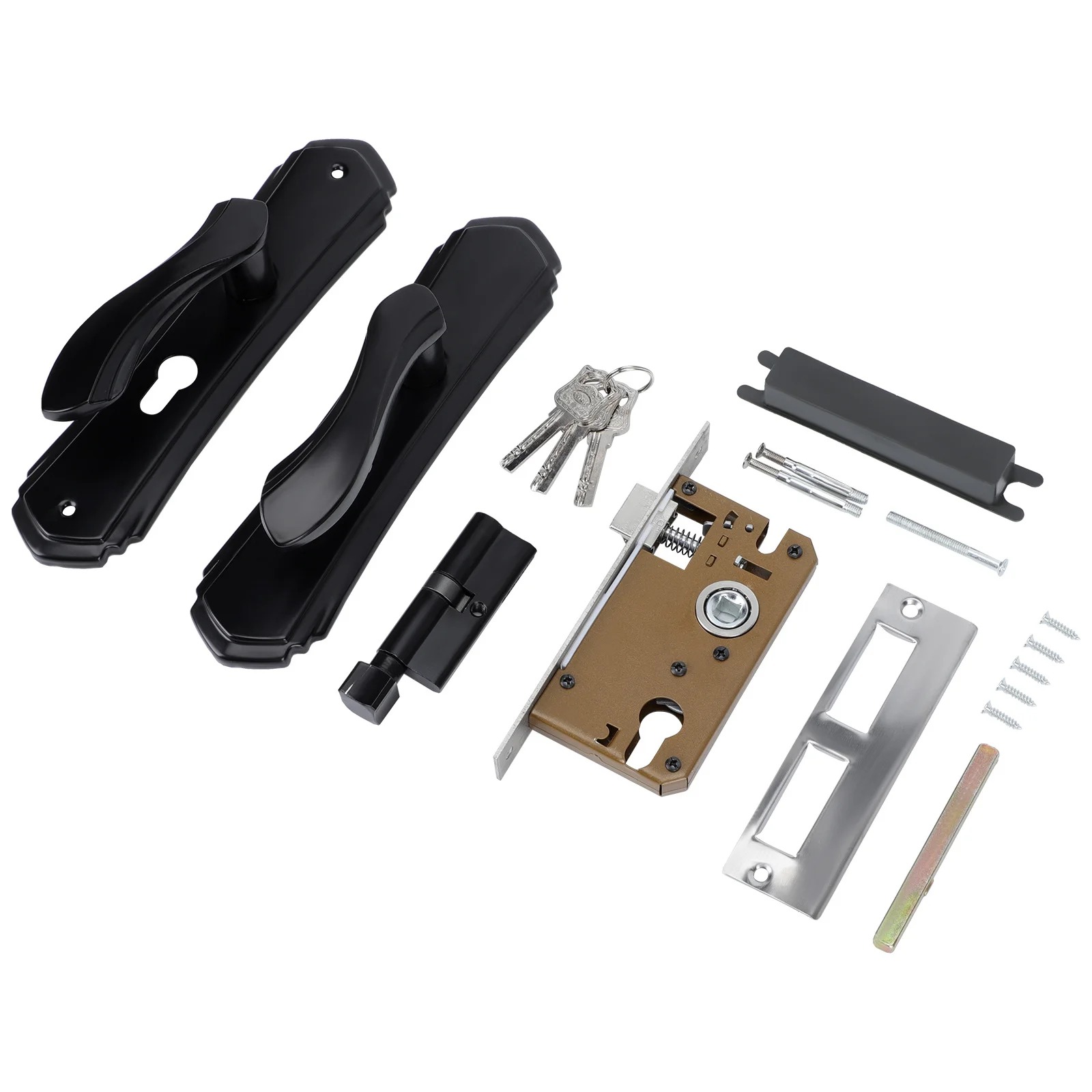 

1Pcs Aluminum Alloy Silent European Door Lock Black Solid Handle Lock Bedroom Durable Mute Home Accessory Door Accessory