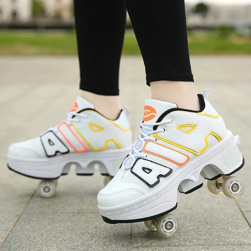 Patins à roulettes déformables pour enfants, chaussures de skate à 4 roues, chaussures de skateboard de sport Parkour, baskets unisexes, patins à roulettes pour enfants