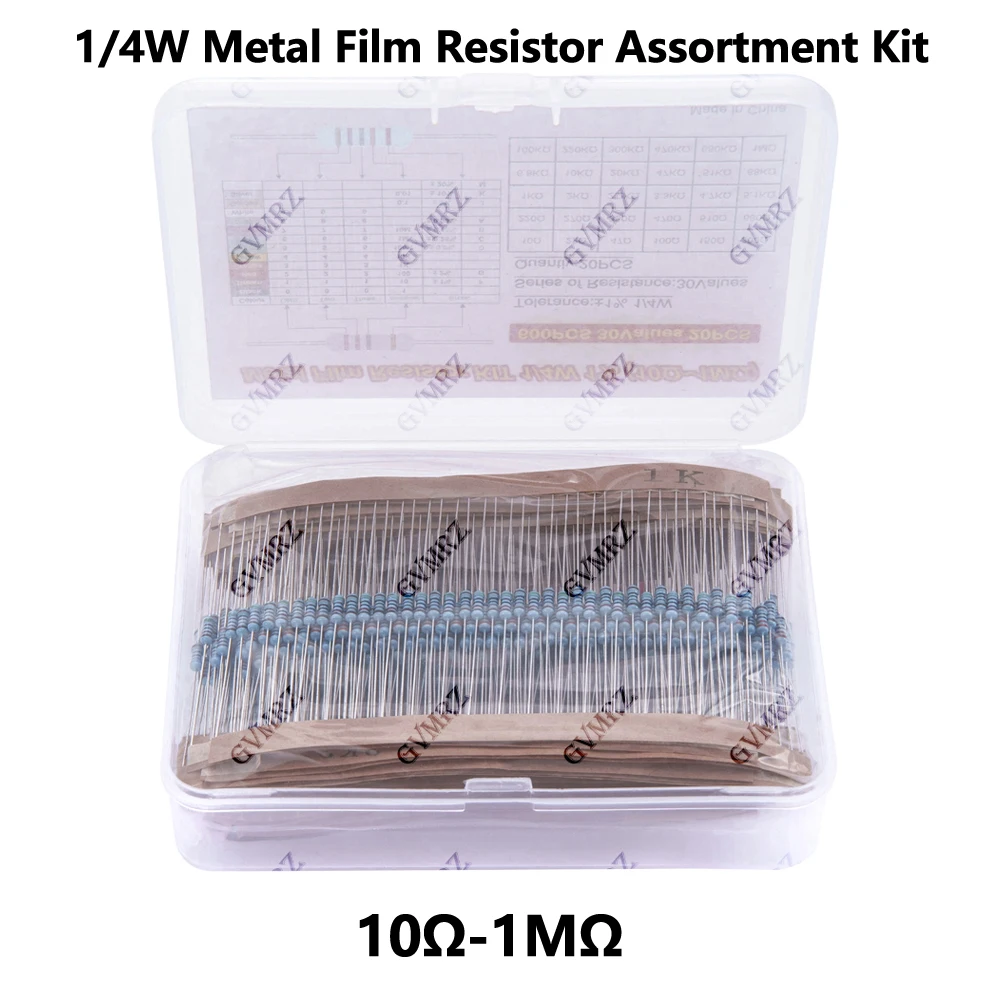 600 Stück 30 Werte 1/4W Metallfilm-Widerstand-Sortiment-Set, je 20 Stück, in Box für Elektronik-DIY, Projekte & Reparaturen