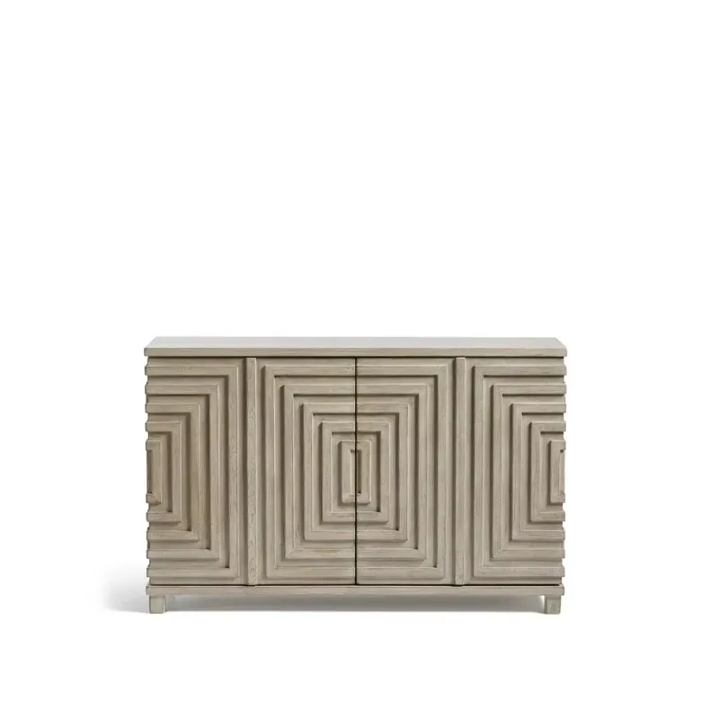 Light gray solid wood dining side cabinet 4 doors concave pattern locker, living room dining room cabinet