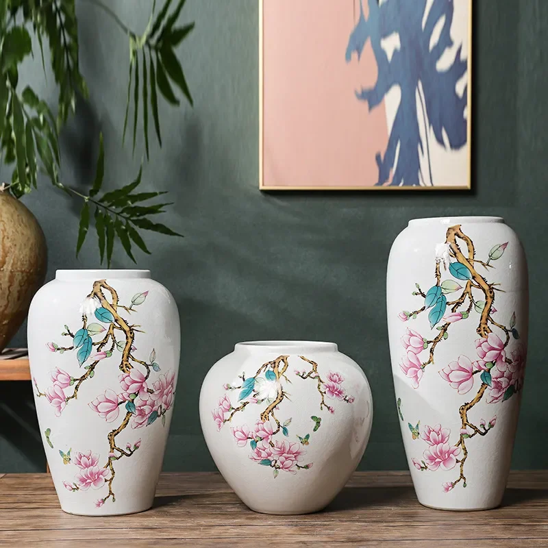 for Jingdezhen Ceramic Vase Cream Style Magnolia Flower High Aesthetic Value Hydroponic White Vase for Chinese Home