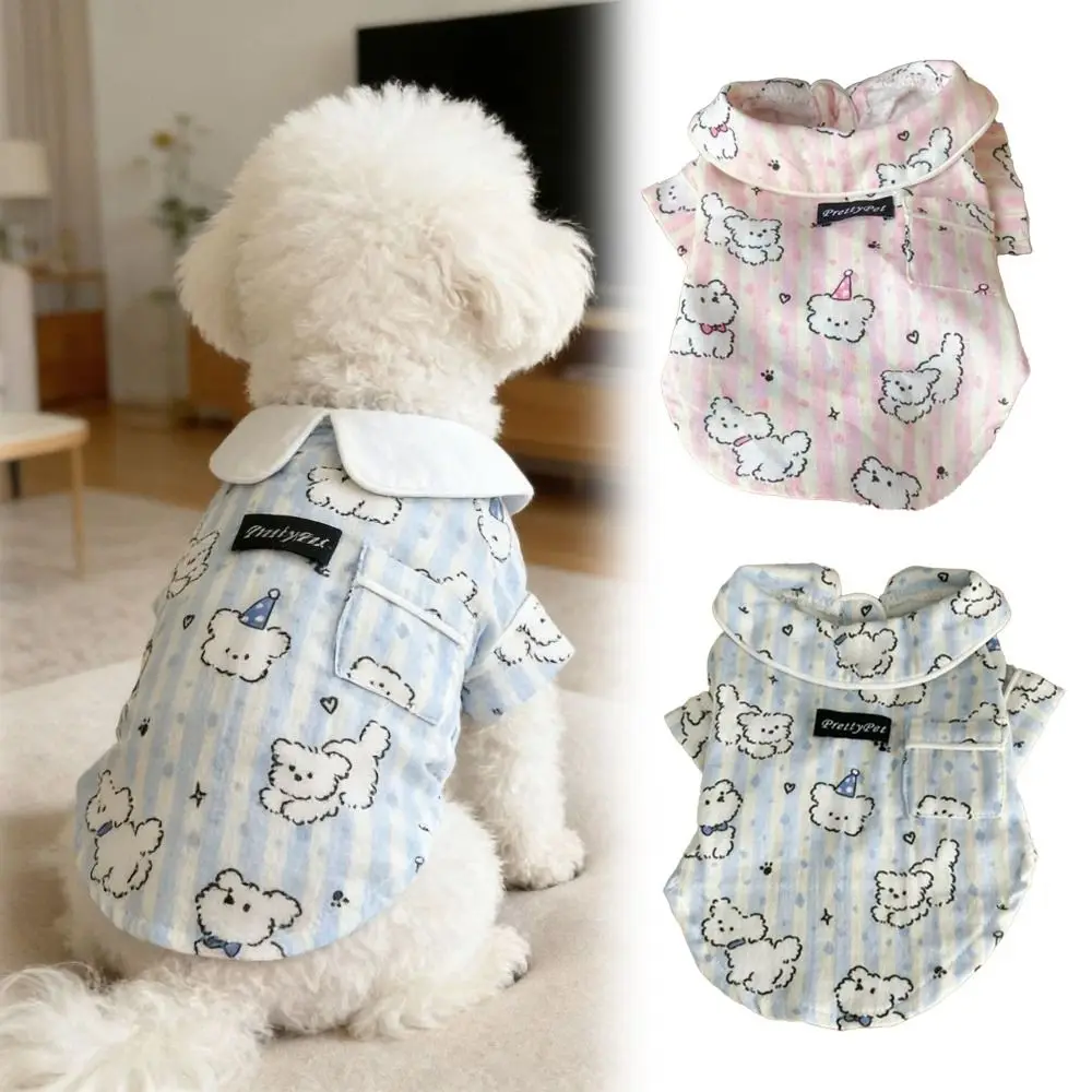 New Cute Puppy Pattern Dog Sleepwear Breathable Blue Pink Base Layer Clothes Anti-Hair Loss Short Sleeve Wear Indoor Wear