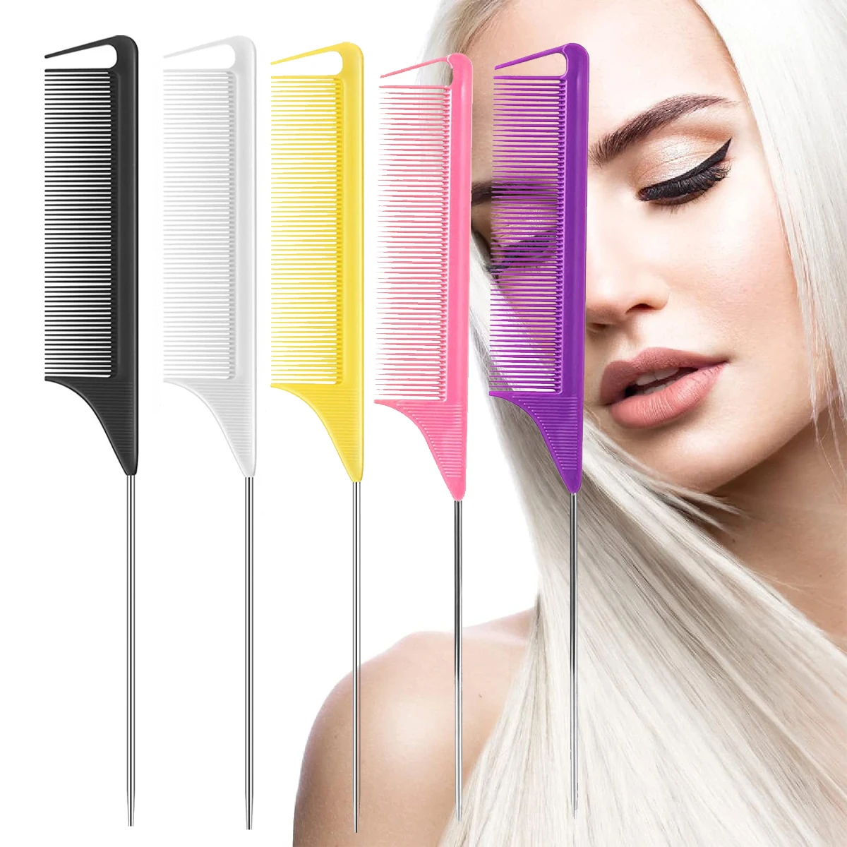 

1PC Professional Metal Needle Plastic Hair Styling Pointy Tail Comb For Wig, Partition, Braid, Hair Dye, Highlights Hair Tool