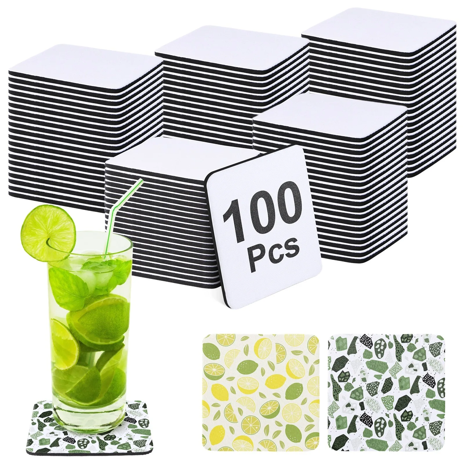 100Pcs Sublimation Coasters Square Blank Cup Mat Non-slip DIY Blank Coasters Sublimation Transfer Heat Press Printing DIY Crafts