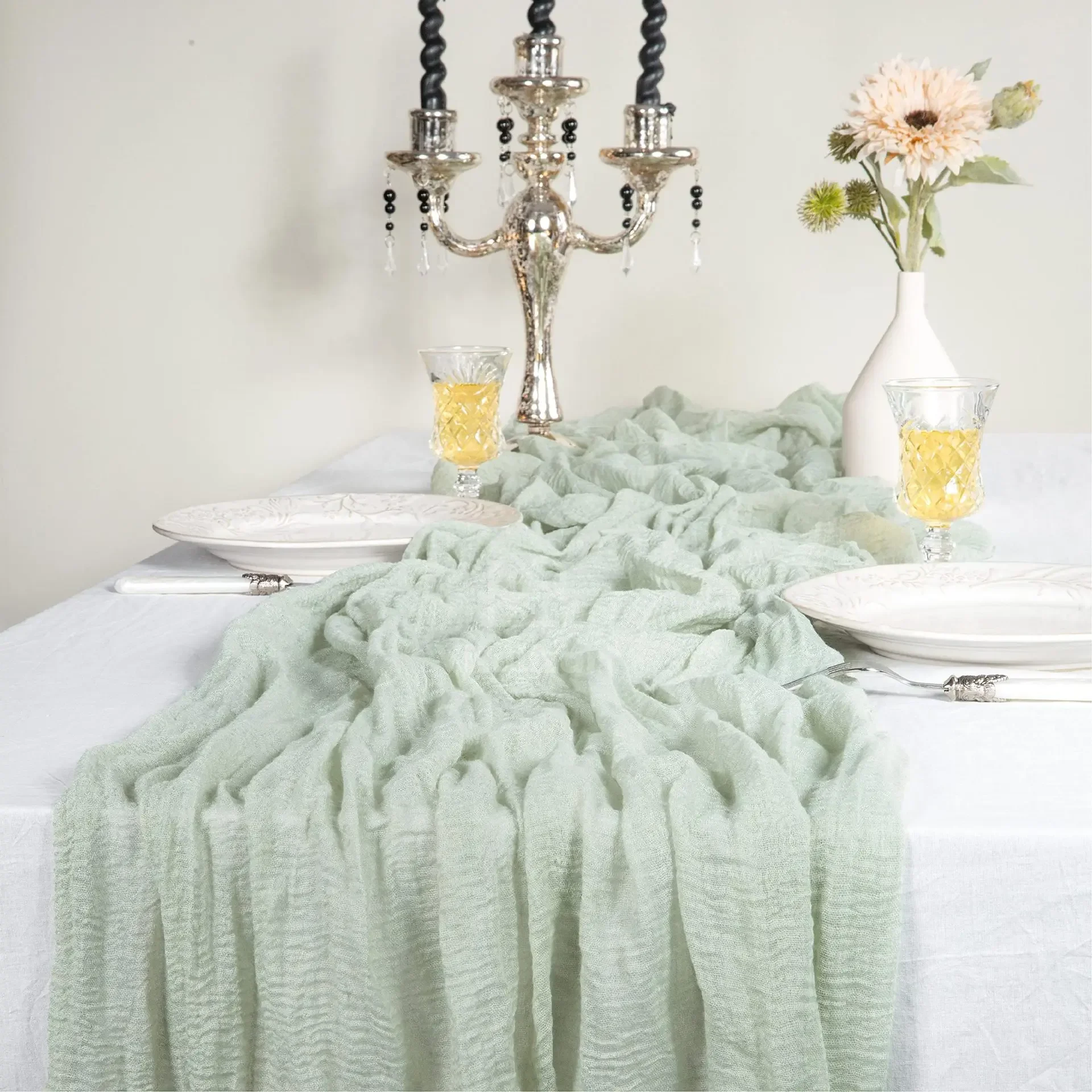 

10pcs 36x118inch Sage Green Cheesecloth Table Runner Boho Gauze Wedding Dining Table Decor Reception Bridal Shower Tablecloth