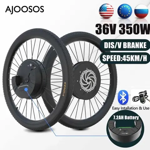 Kit de conversión de bicicleta eléctrica, rueda de Motor todo en uno inalámbrico, 350w, 36v, 7,2 Ah, 45 KM/H, freno de disco/V