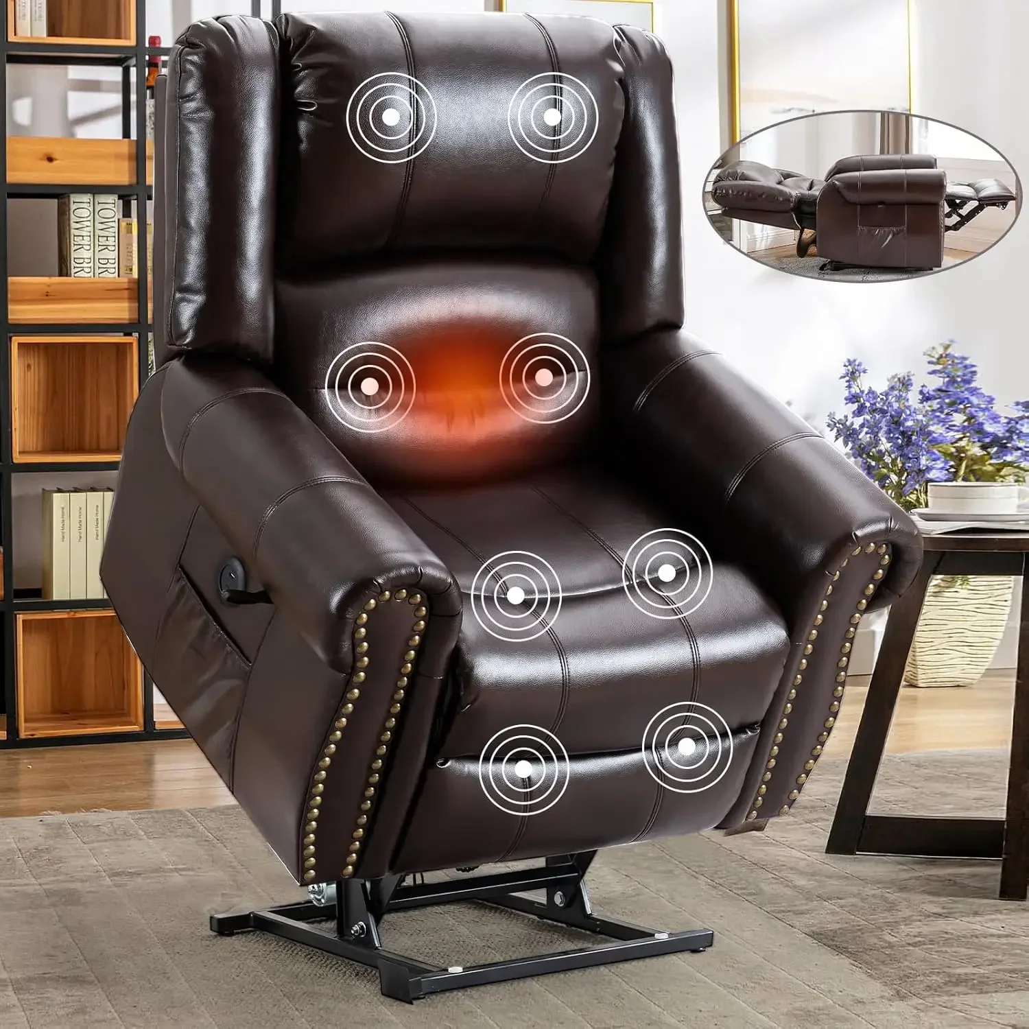 

Dual Motor Lay Flat Lift Chairs Recliners for Elderly with Massage and Heat, Breathable Leather Infinite