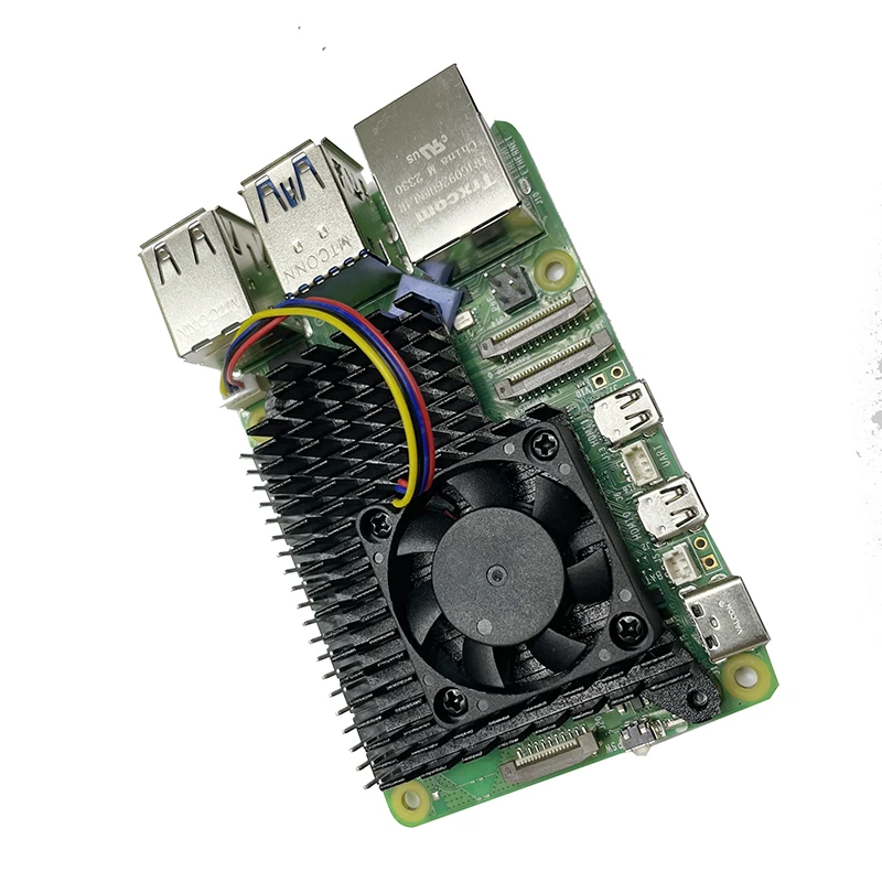 Raspberry Pi 5 ventilador de refrigeración, Base de radiador de aluminio con almohadilla térmica, 4 pines, JST, PWM, regulación de velocidad, disipación activa del calor silenciosa