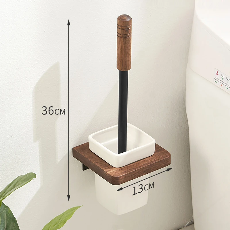 Wall-mounted Toilet Brush Holder ​Ceramic Base Solid Wood Holder Toilet Brush Set Luxury Bathroom Accessories Bath Products