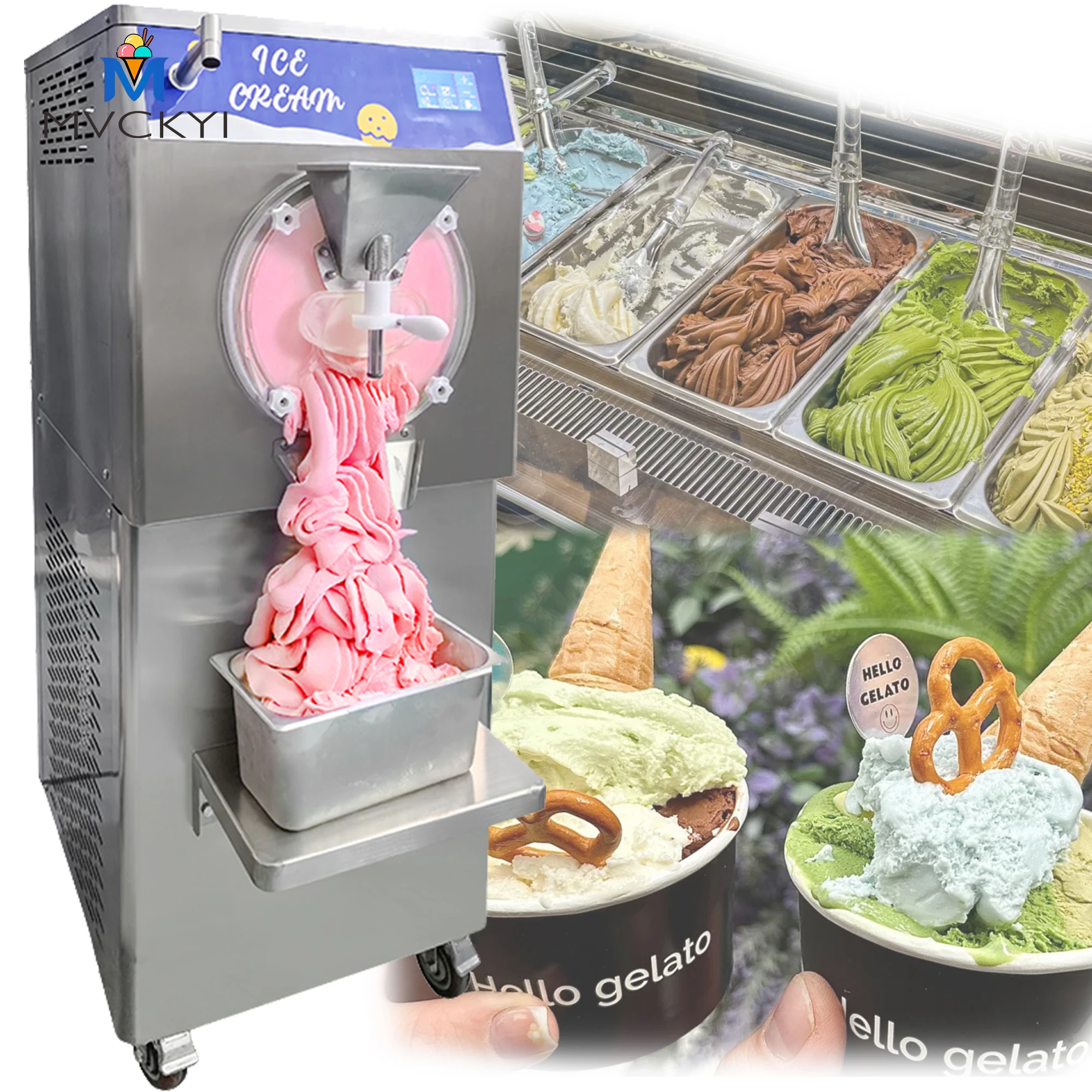 Mvckyi 48L/H 5 Functions Adjustable Speed gelato hard serve ice cream making machine batch freezer italian ice sorbet slush