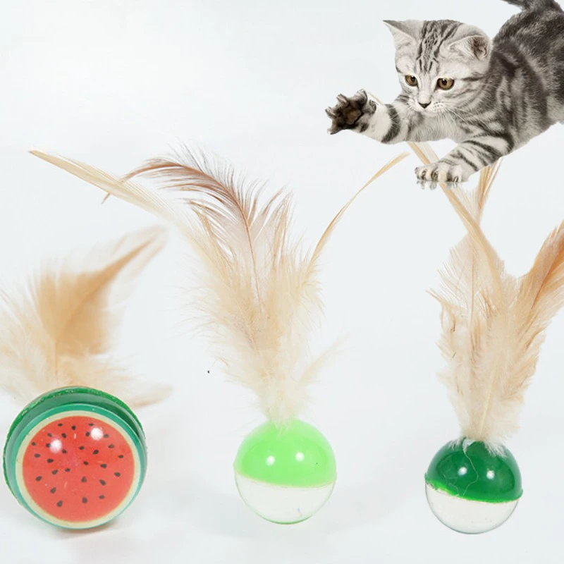 3 jouets pour chat : balles élastiques rebondissantes avec plumes, pour jeu de poursuite amusant, accessoires pour chat