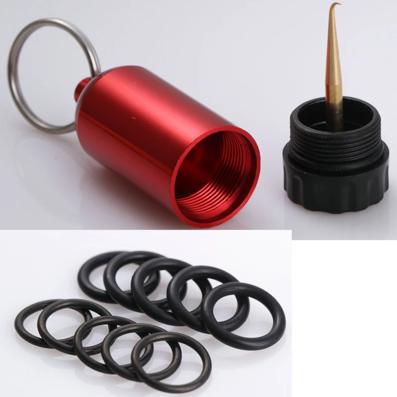 Scuba Diving Tank Shape Keychain Aluminum Alloy with O-Ring Pick and 12 O-Rings, Compact Repair Kit Cylinder Valve Sealing Rings