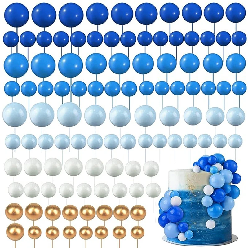 5pcs/set Cake Topper Balls 2-4cm size Blue Gold White Ball Cupcake Toppers   for Baby Shower Birthday Party Wedding Cake Decor