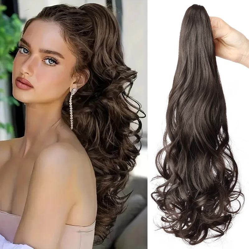 

Элегантный вьющийся волнистый хвостик, многослойный вид, синтетический шиньон сильной фиксации на клипсе для всех женщин