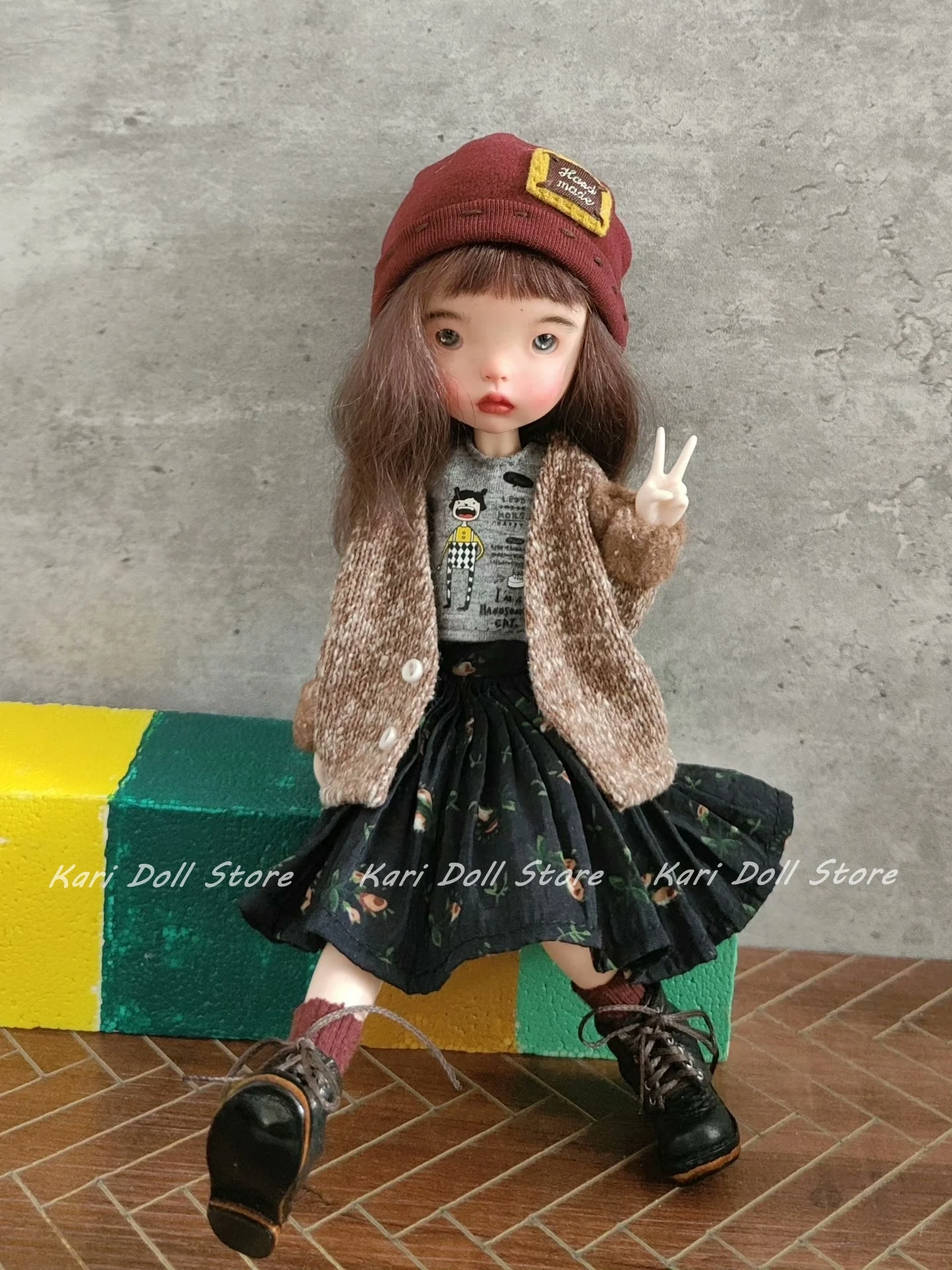 2026 Kari Doll Clothes and skirts dress Playful teenage knitted cardigan black floral skirt set for Landazz Landoudou Doll