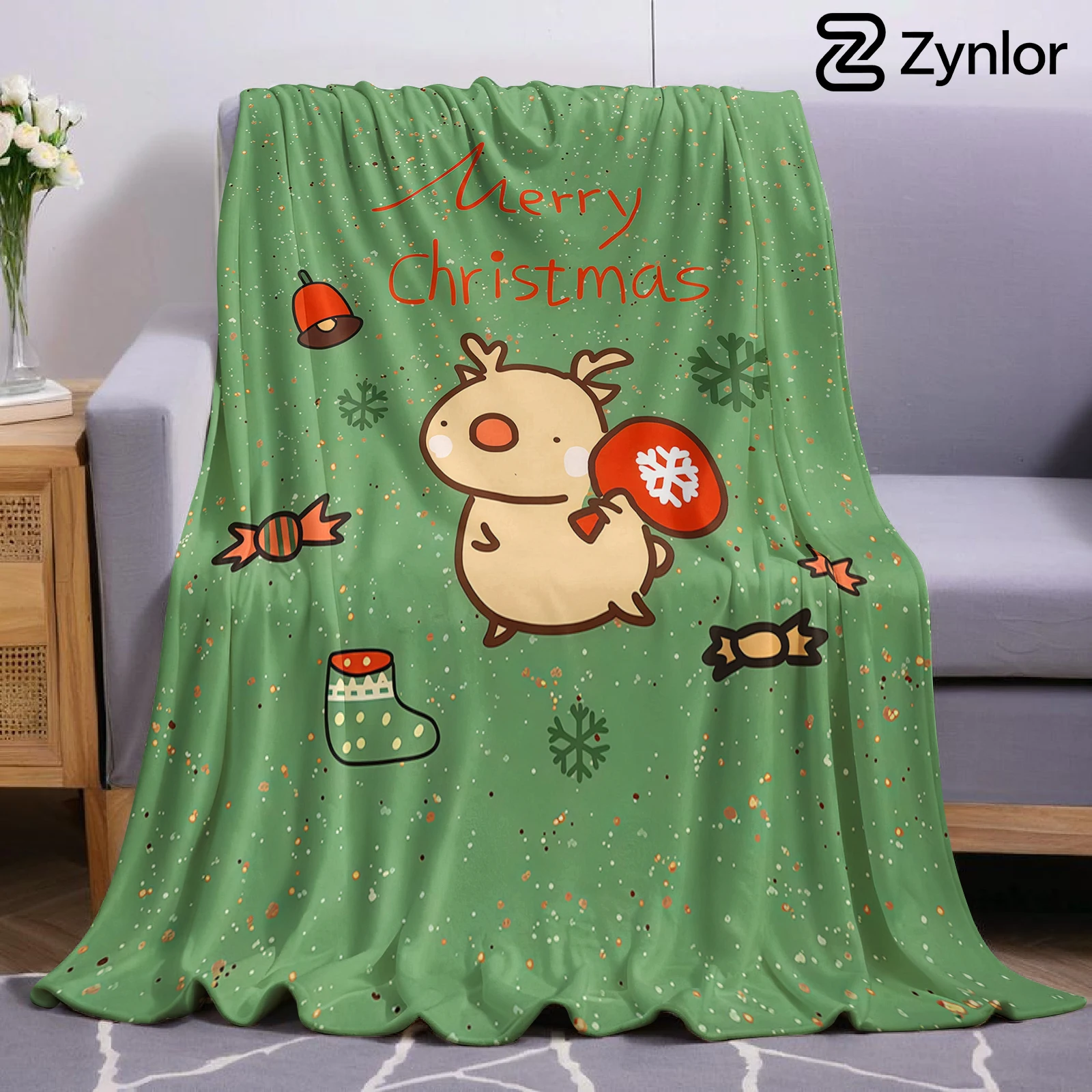 Xmas Reindeer Halloween Flannel Fleece Blanket Fluffy Warm Cozy Throw for Sofa Bedroom Home Holiday Decoration Gift