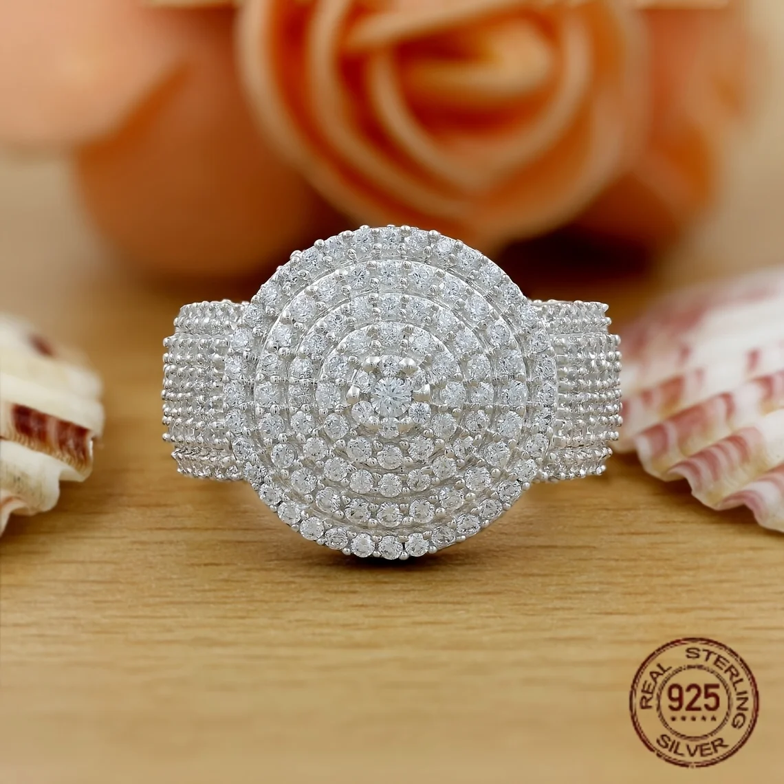 

Модное роскошное элегантное обручальное кольцо из стерлингового серебра 925 пробы с покрытием из белого золота и круглым цирконом, подарок для мужа