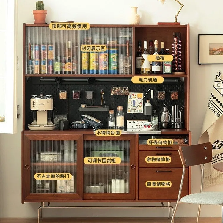 

Solid wood dining side cabinet integrated wall high cabinet medieval household tea Japanese kitchen