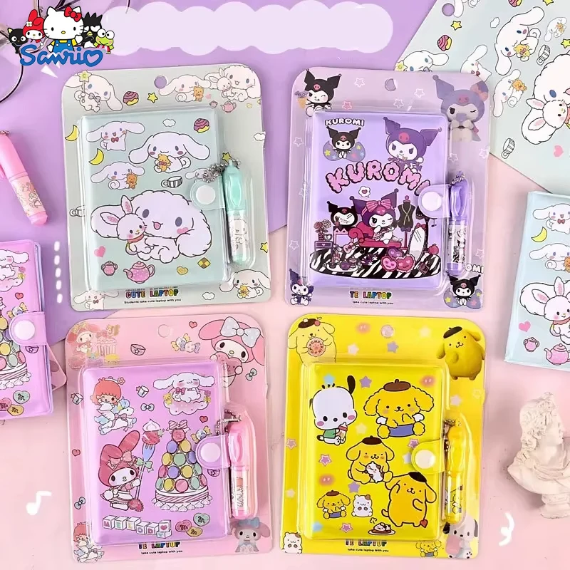 Kuromi Mini Notebook Sanrio Cinnamoroll Melody Diary Set Cartone animato portatile Studente di cancelleria Anime Materiale scolastico Regalo di compleanno