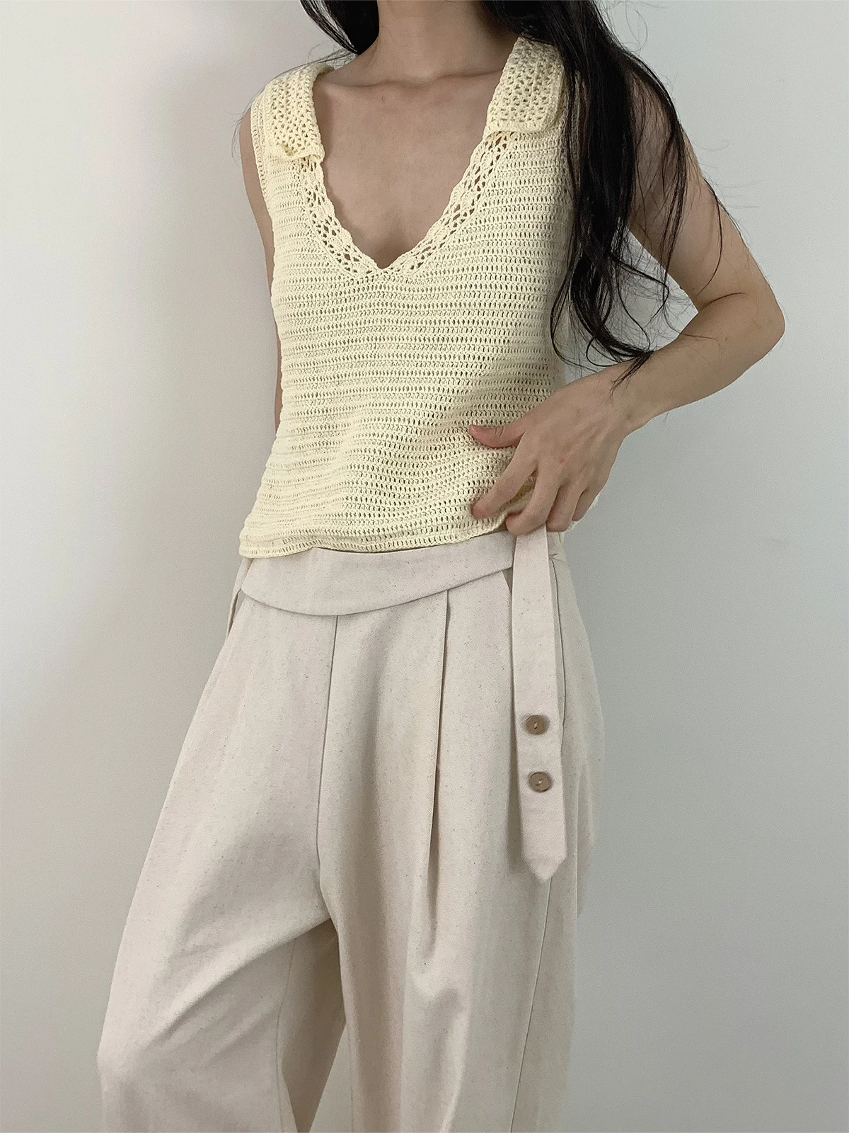 

Вязаный крючком жилет из хлопковой пряжи, оригинальный дизайн, женский, летний, модный, ручной работы, однотонный, стандартной длины