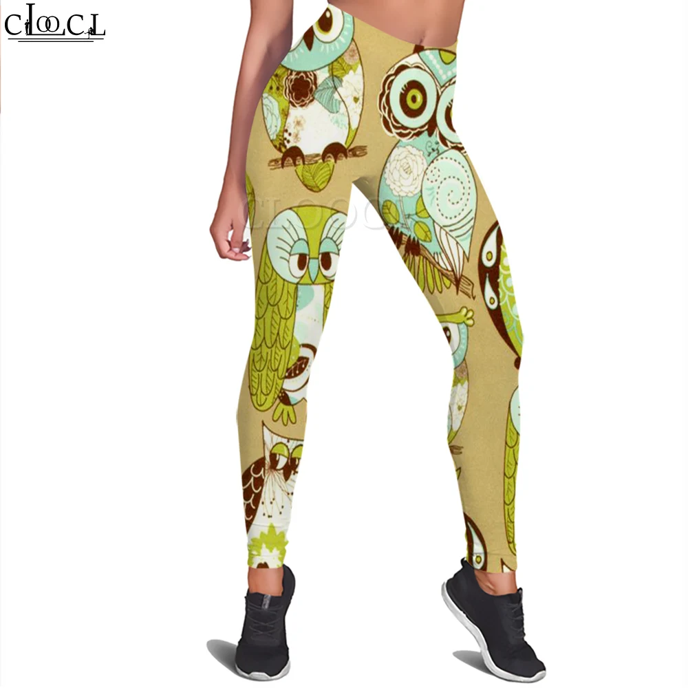 CLOOCL Hoge kwaliteit dameslegging Leuke grappige uil Grafische 3D-geprinte broek Gymtraining Hoge taille Zachte workout-legging