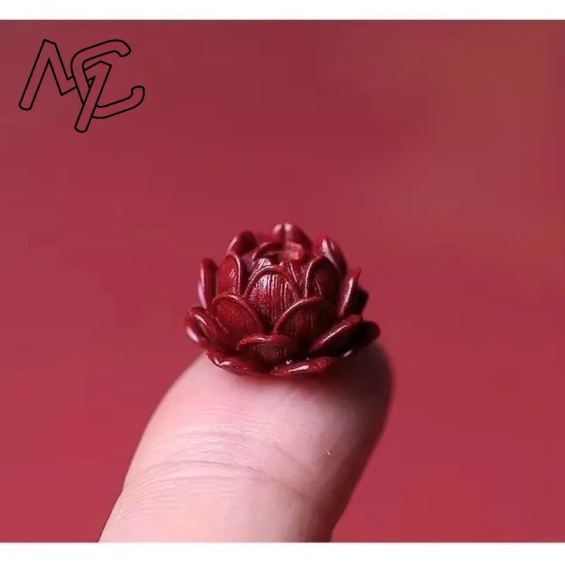 5pc Natural Cinnabar Chinese Lotus Flower DIY Phone Chain Key Bracelet Earrings Jewellery Fashion Accessories Woman Amulet
