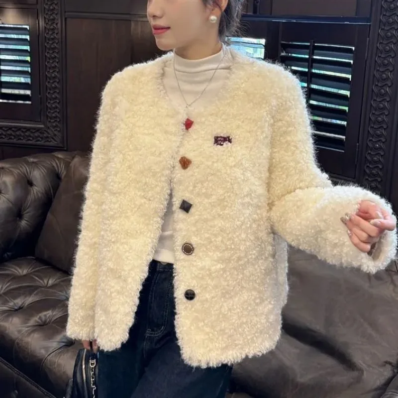 

Round Neck Long Sleeve Button Cardigan Flocked Women's Jacket Casual Commuting Solid Color Top