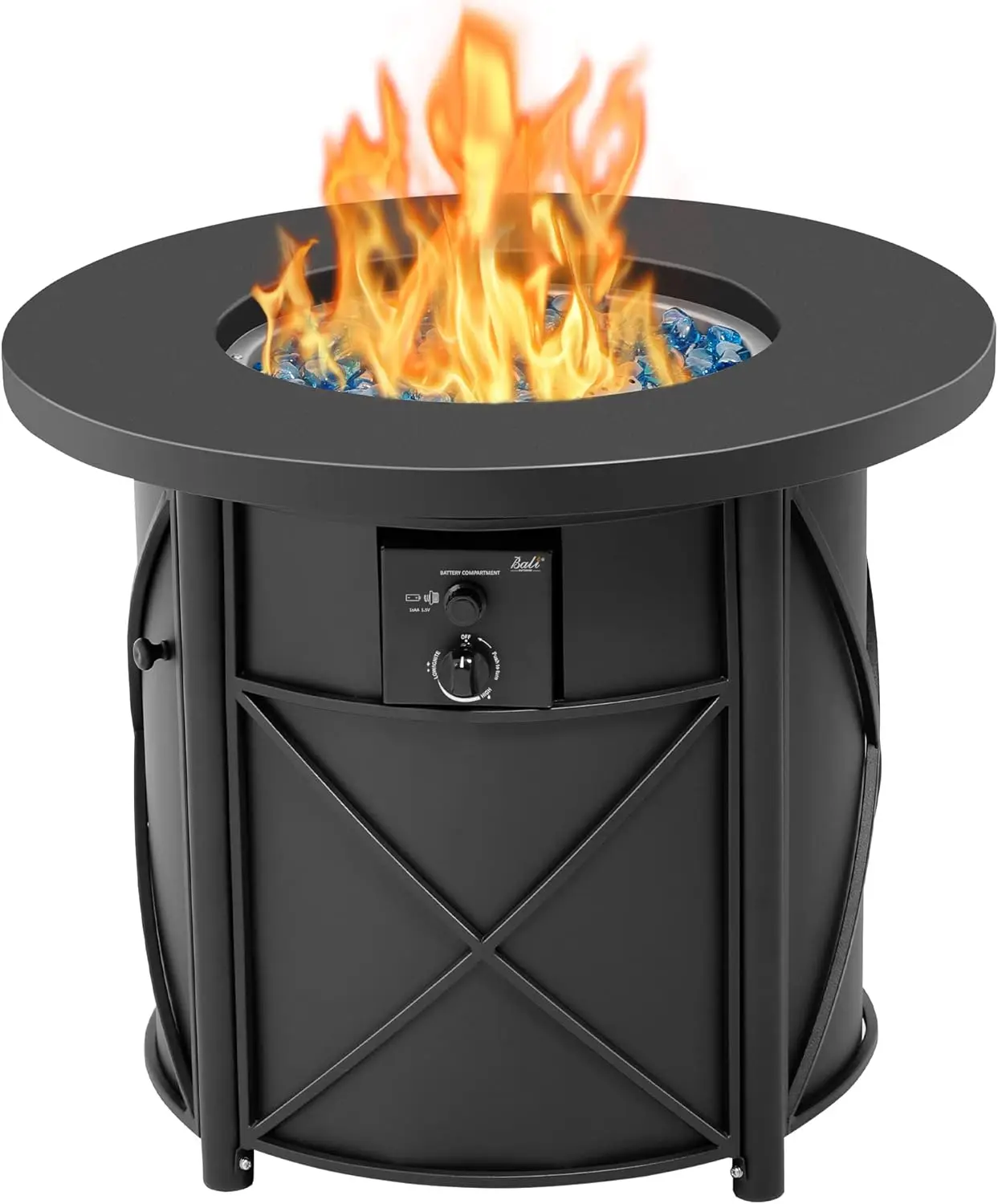 Propane Fire Pit Table Gas Firepit 30 Inch 50,000 BTU with Fire Glass Cover Lid for Patio, Garden, Backyard and Porch