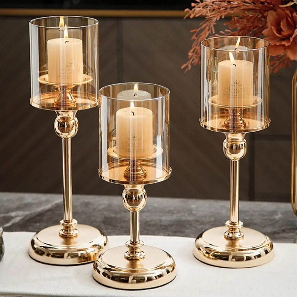 

Detachable Metal Glass Candle Holders Transparent Luxury European Style Candlestick Stable Columnar Romantic Candle Cup