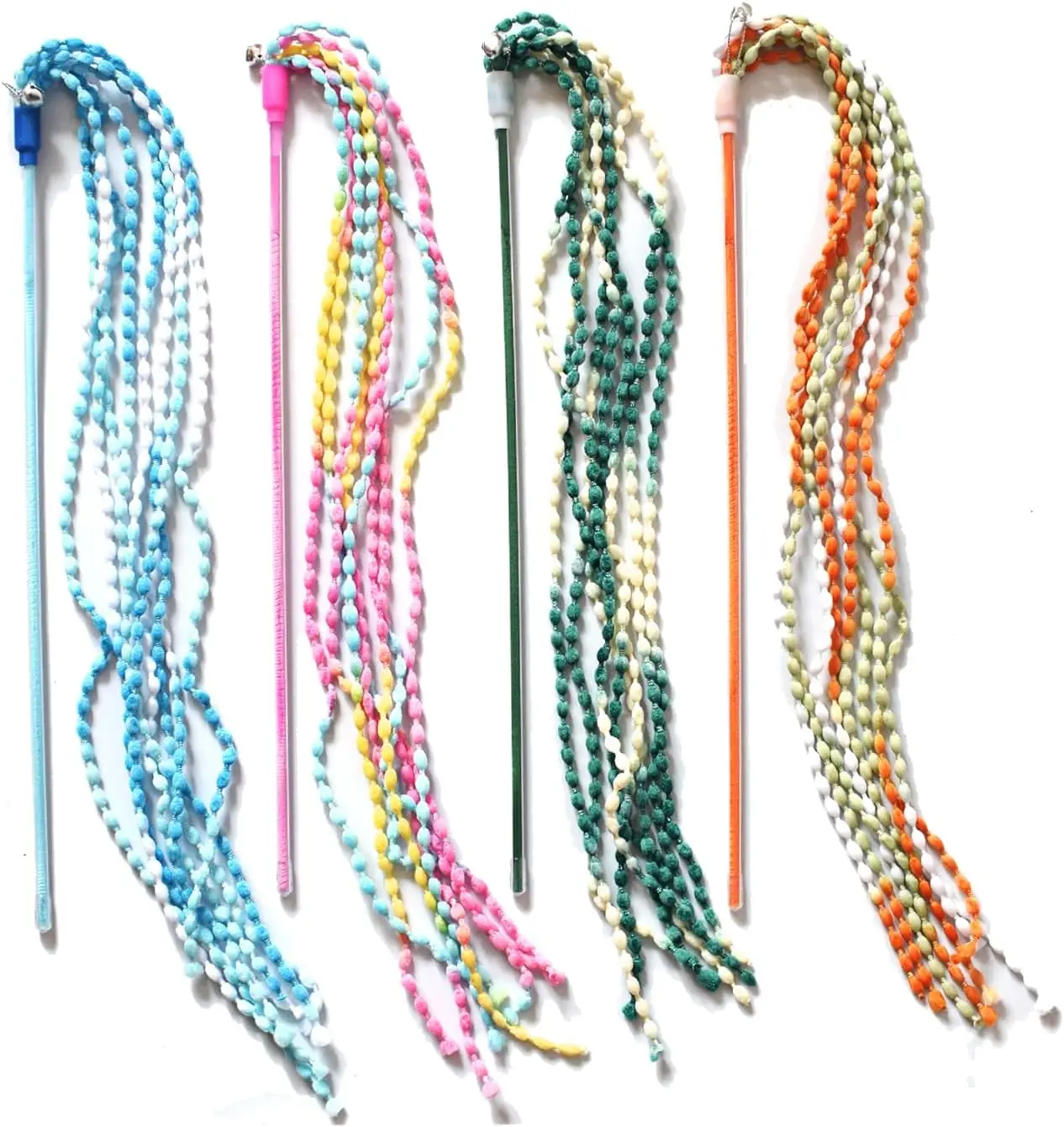 

4 шт. плюшевая игрушка-дразнилка, интерактивная дразнящая палочка, яркие палочки-дразнилки с колокольчиком для кошек, котят, веселый тренажер, игра