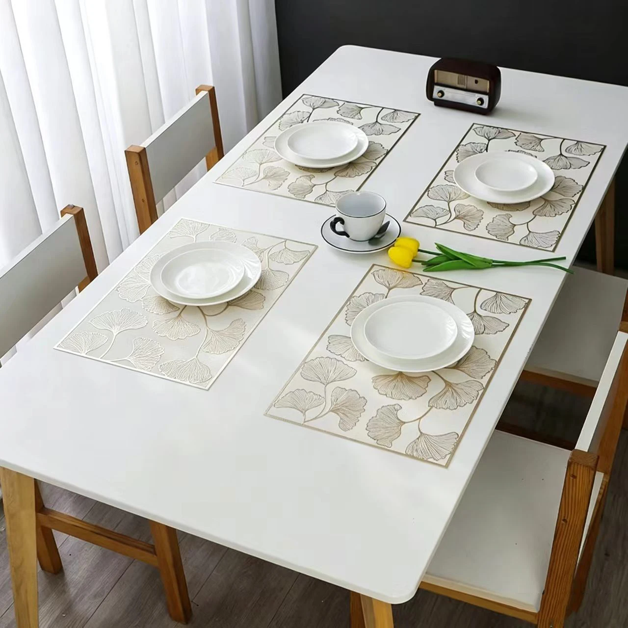 Ginkgo Leaf PVC Placemat Insulation Coaster Table Mat Cup Waterproof Pads Bowl Home Kitchen Wedding Party Holiday Decor