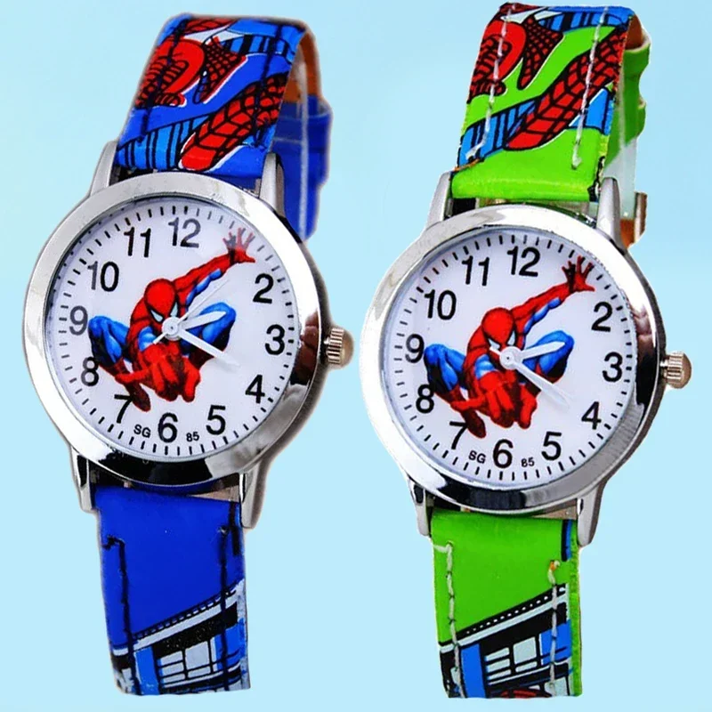 Disney Spiderman Children's Watch Anime Figures Student Quartz Watch Avenger Toys Spiderman Leather Strap Gifts Wristwatches