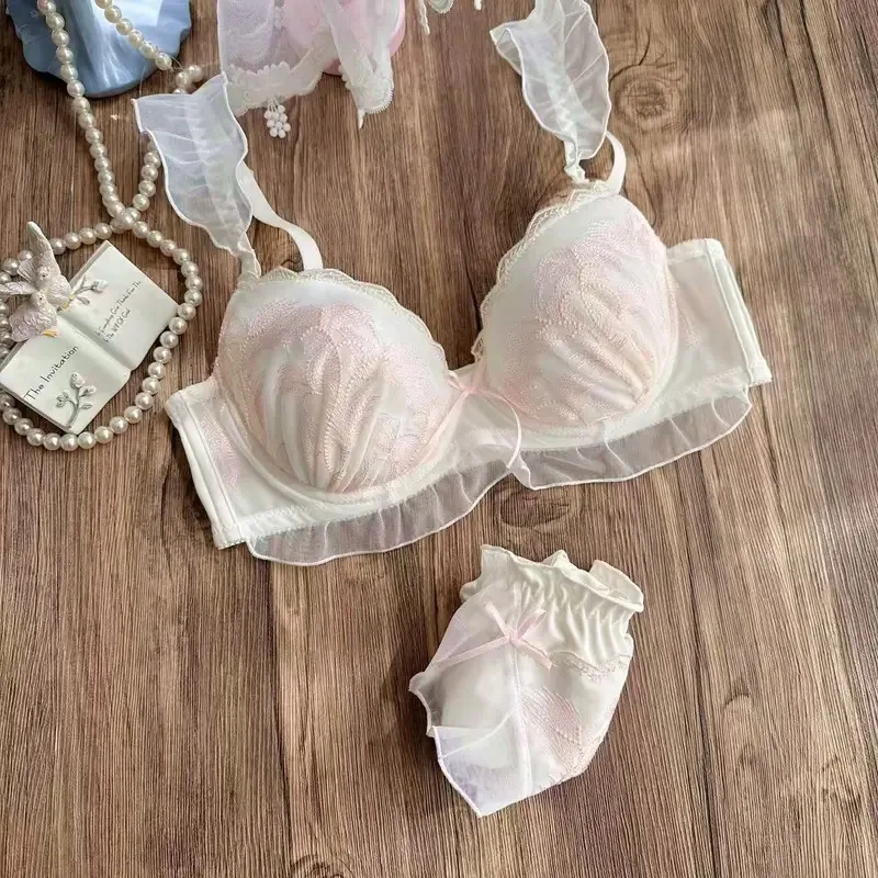 

Японский бюстгальтер в стиле Лолиты с прозрачной вышивкой, винтажный сексуальный бюстгальтер пуш-ап для женщин, нижнее белье fi/3