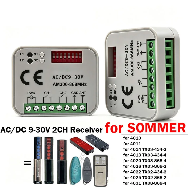 Universal Gate Receiver Compatible with SOMMER 4020 TX03-868-4 4013 TX03-434-4 4031 TX08-868-4 4026 4011 4014 Remote Control