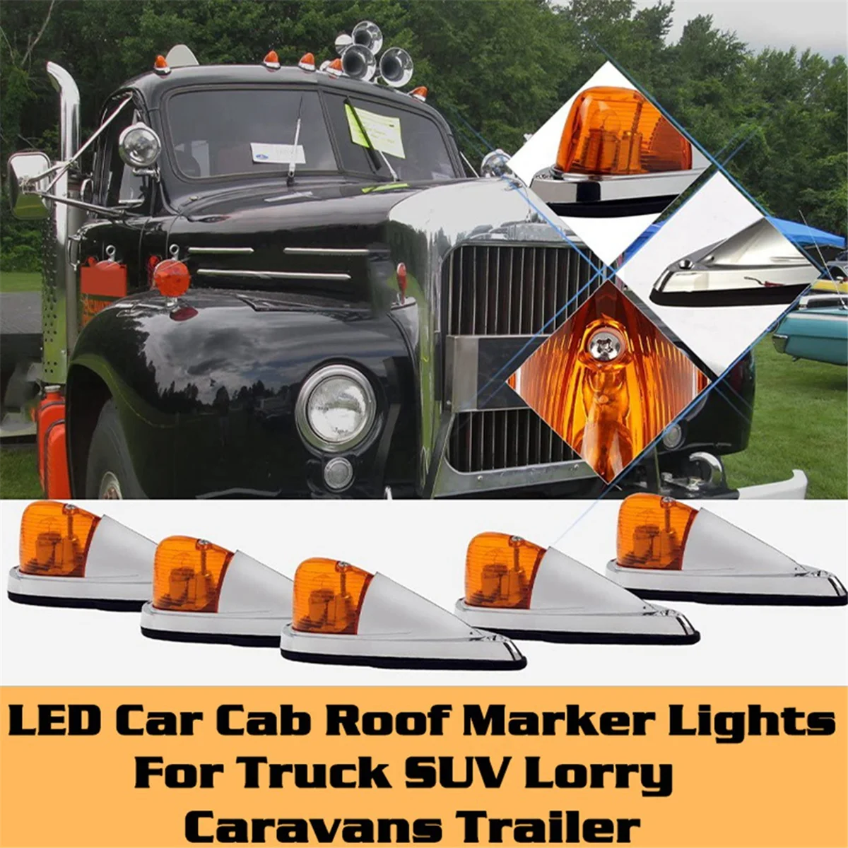 DC 12V Amber Teardrop Cab Light Cab Marker Light Front Rear Top Clearance Roof Running Light Wiring Pack for Truck Van