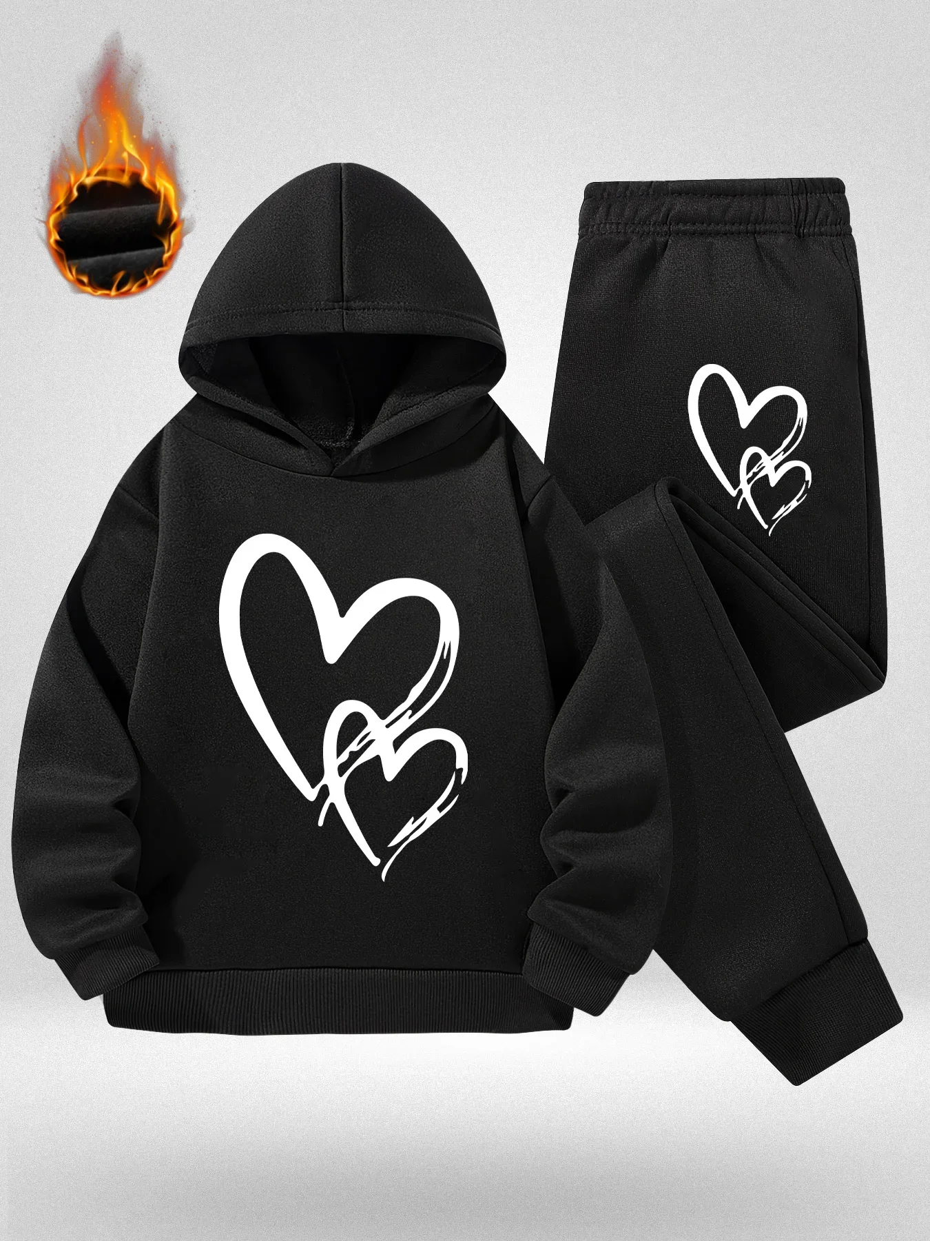 Thickened Warm Clothing for Girls Featuring  Print Series This Autumn And Winter Fleece Sports Set Is Perfect for Gifts
