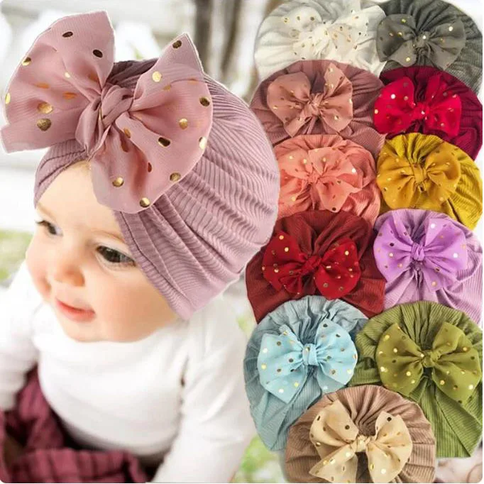 12 Colors Lovely Shiny Bowknot Baby Hat Cute Solid Color Baby Girls Boys Hat Turban Soft Newborn Infant Cap Beanies Head Wraps