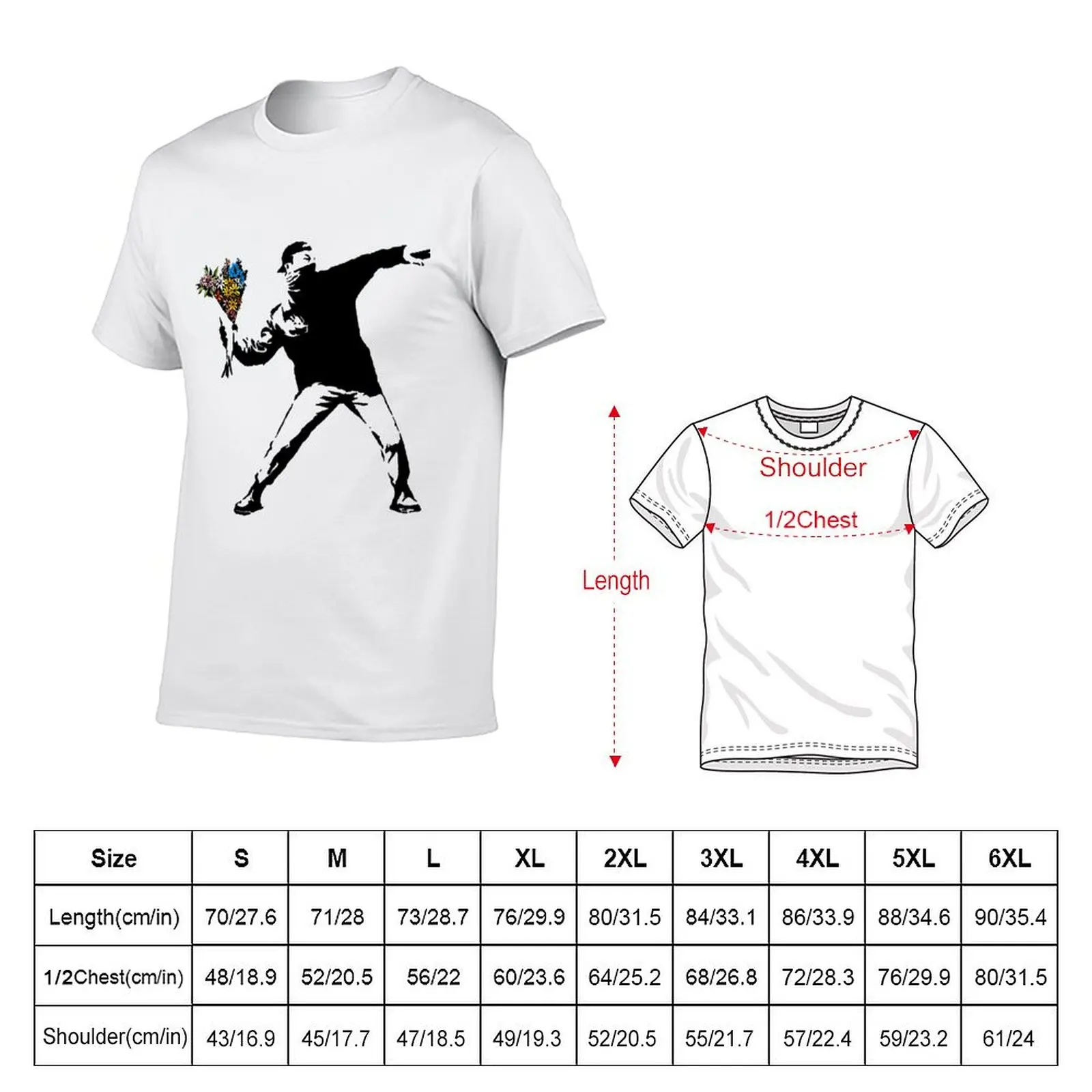 Banksy Rage Flower Thrower T-Shirt Basic Short Sleeve T-Shirt for Men