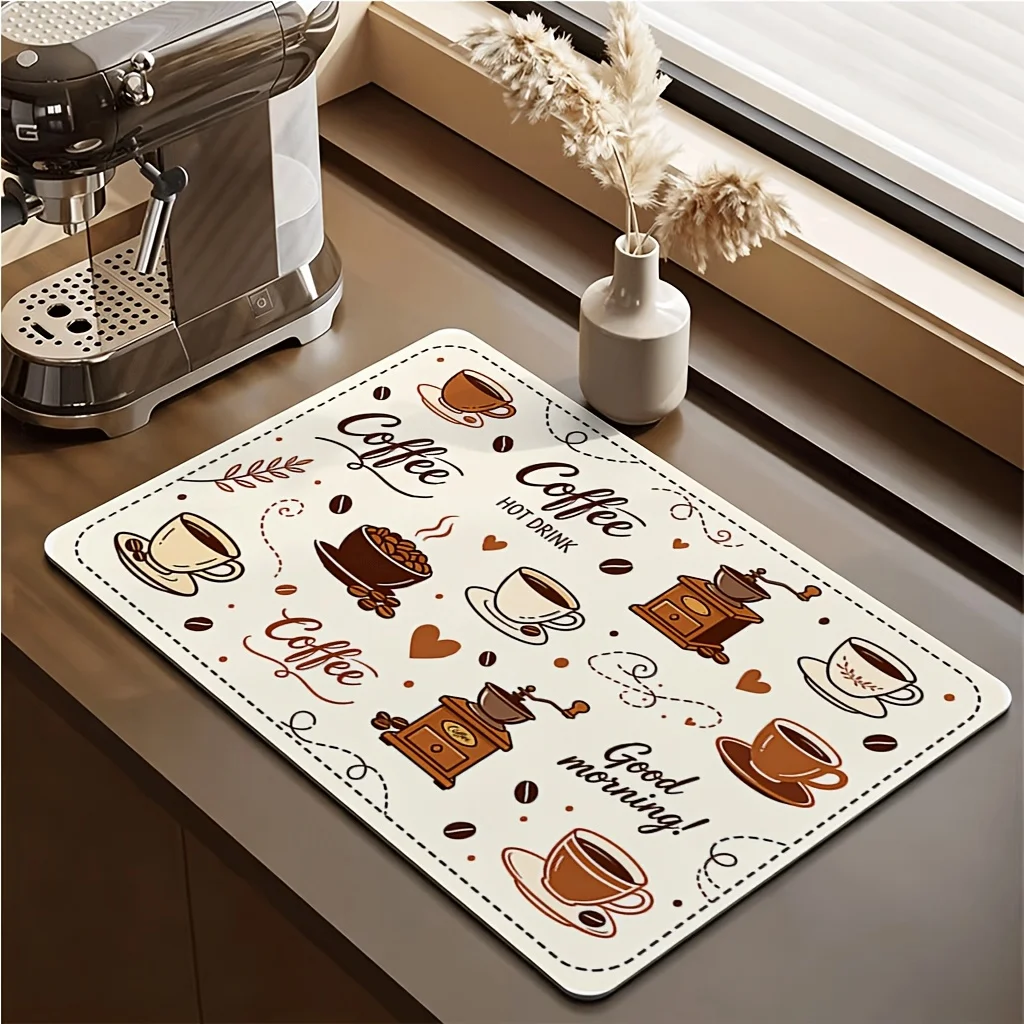 Kitchen Drying Mat Retro Espresso Coffee Menu Breakroom Super Absorbent Juicer Maker Anti Slip Tableware Draining Cushion